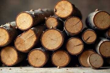 A Stack of Freshly Cut Logs Shows the Natural Rings and Texture of Wood