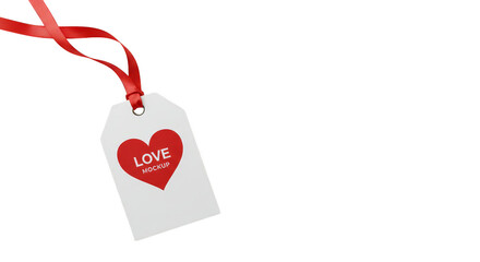 Love Heart Tag on Red Ribbon White Gift Valentine Celebration PNG