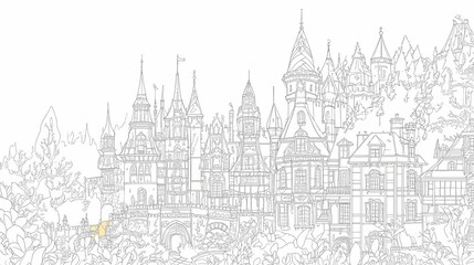 Detailed illustration of a medieval-style castle complex.