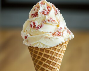 Scrumptious Strawberry Bacon Ice Cream in Waffle Cone