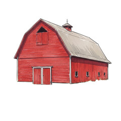 Isolated Watercolor Red Barn Illustration Farmhouse Transparent