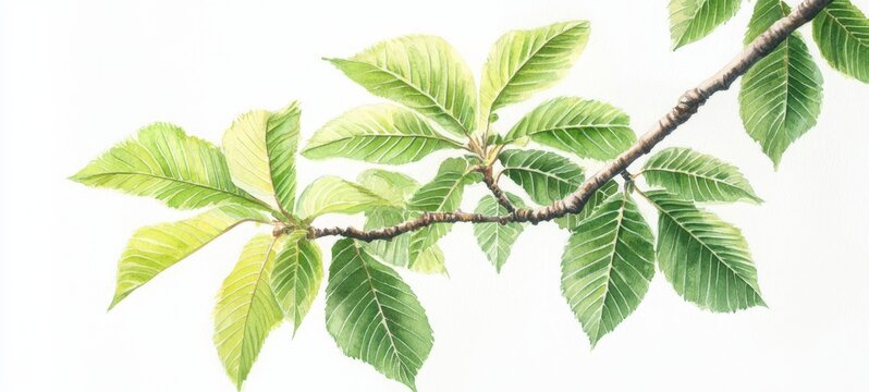 Vibrant watercolor illustration showcasing walnut tree foliage.
