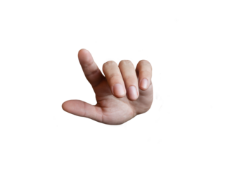 A man's hand pointing and aiming with his finger, touching the screen, pointing forward, with a transparent background png