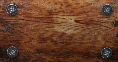texture of a rustic wooden board, screwed together with screws