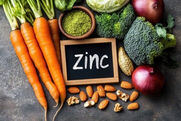 Variety of nutrient-rich foods high in zinc on a dark backdrop Assortment healthy rich mineral