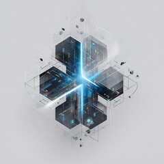 Abstract Cubic Data Center Visualization with Glowing Lines