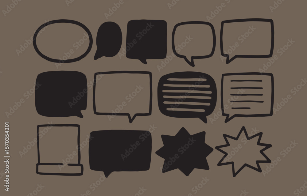 Poster a collection of hand drawn speech bubbles and thought bubbles in various shapes and styles presented