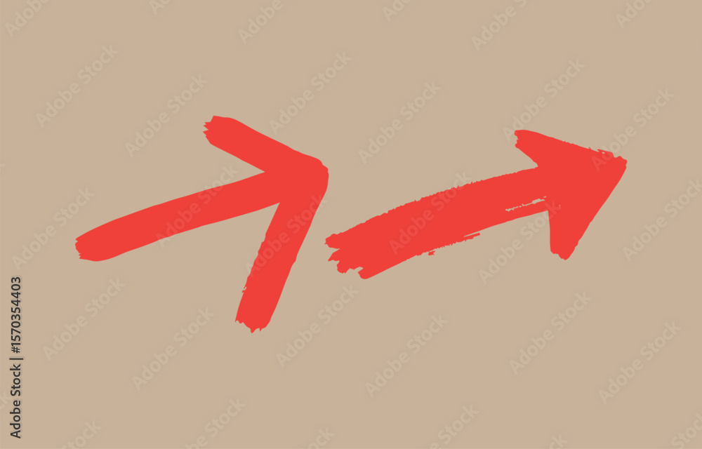 Poster two bold red arrows painted with a brush stroke style point towards each other on a neutral tan back