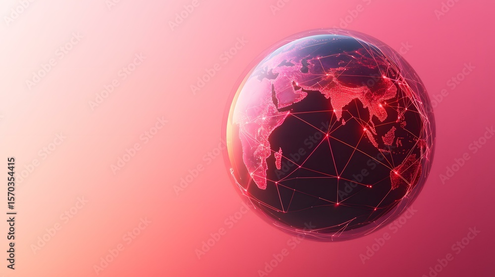 Poster the image shows a dark, glassy sphere representing the earth, overlaid with a red network of interco