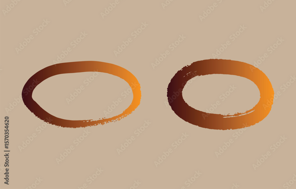 Poster two abstract brush stroke circles with a warm gradient of orange and brown against a muted beige bac