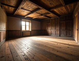 Empty wooden room with sunlight