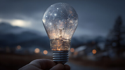 Ethereal Light Bulb with Cosmic Elements and Dreamy Background