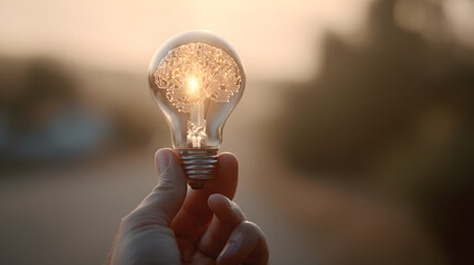 Innovative Light Bulb with Brain Concept Illuminating Ideas and Creativity