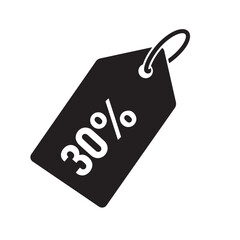Black and white 30 percent discount tag vector illustration for promotional offers and sales