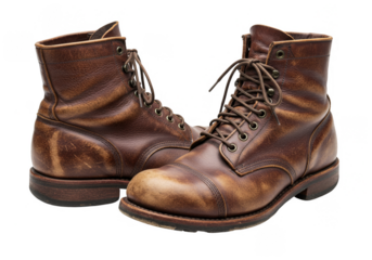 Pair of Brown Leather Boots Vintage Style Footwear Isolated