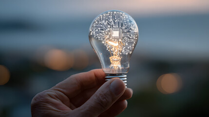 Innovative Light Bulb with Circuit Board Design for Technology Concept