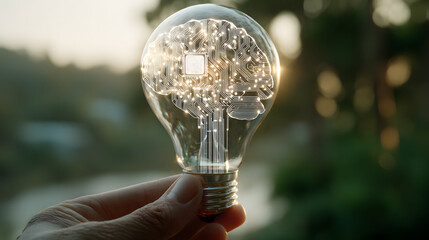 Light Bulb with Circuit Design Symbolizing Innovation and Technology
