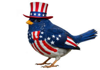 Patriotic Bird with American Flag Hat Stars and Stripes Illustration