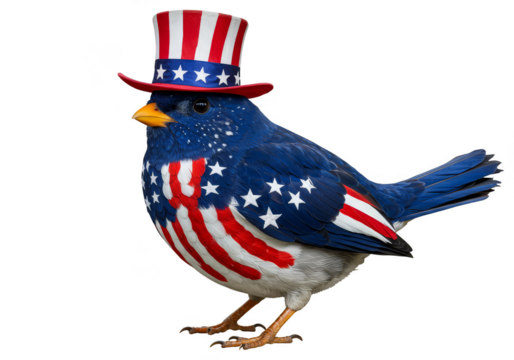 Patriotic Bird with American Flag Hat Stars and Stripes Illustration - Powered by Adobe