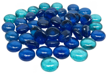 Pile of Blue Glass Pebbles on Transparent Background Decoration