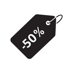 Black and white price tag design offering fifty percent discount perfect for promotions