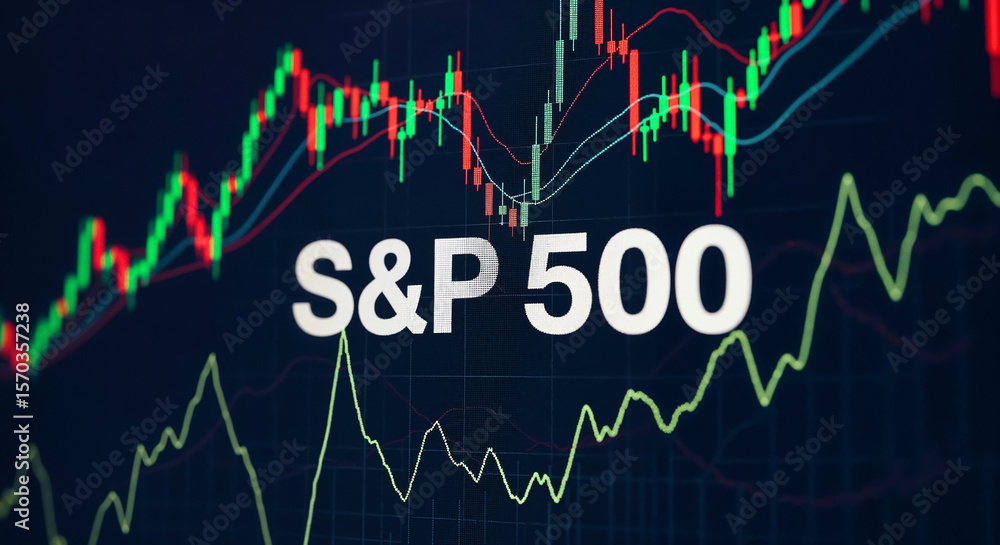 Poster S&p 500 index showing growing trend on monitor display