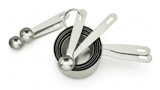 Stainless steel measuring cups and spoons set  isolated on white background