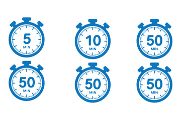 Timer, clock, stopwatch isolated vector icon. Timer icon set, timer from 10 to 60 minutes, vector illustration. 10,