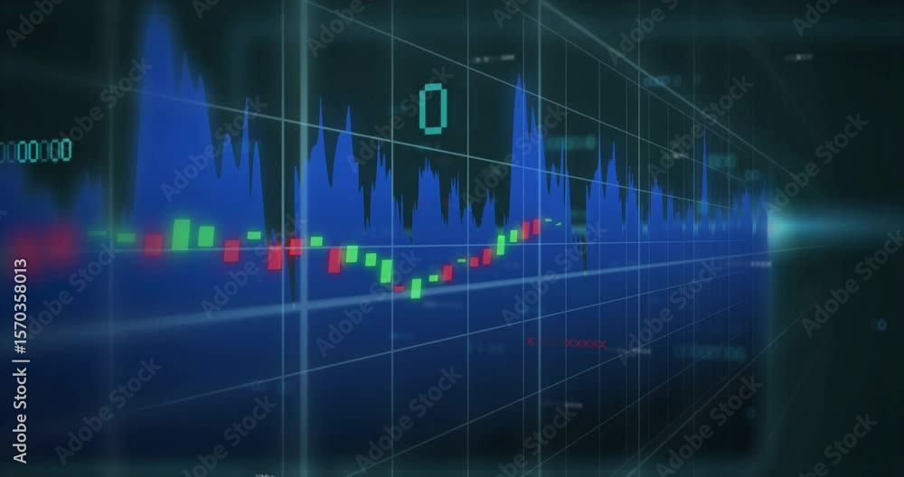 Aufkleber grid forming triggers candlestick bars animating, waveform syncing visualizing market trends