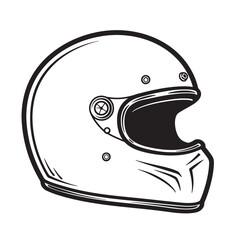 Classic motorcycle helmet design illustration in black and white vintage art for racing and safety