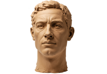 Realistic 3D Portrait Head Sculpture Man Clay Bust Artwork Isolated