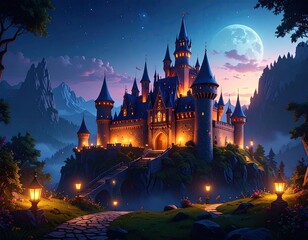 Enchanting castle at night
