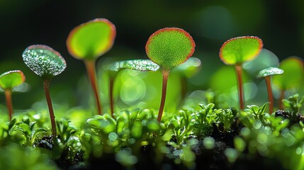 Tiny green plants emerging from moss.