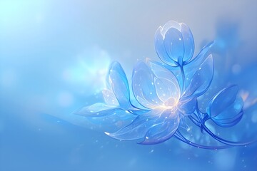 Abstract glowing blue flowery plant on light background. Plant with magical particle for mystical healing design.