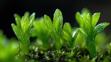 Close-up view of tiny plant sprouts.