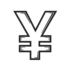 Obraz premium Simple hand drawn yen symbol in black and white isolated on a white background suitable for financial designs