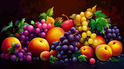 Colorful still life arrangement of various fruits.