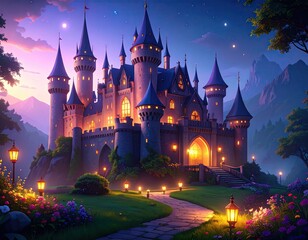 Enchanting castle at twilight