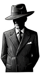 Silhouette Man in Hat and Suit Vintage Fashion Style Illustration