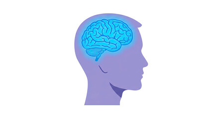 Human Head with Illuminated Brain Illustration