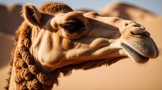 Macro Close-Up of a Camel Head with Detailed Skin Texture