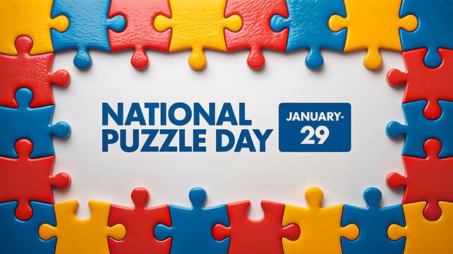 National puzzle day colorful pieces celebration background


