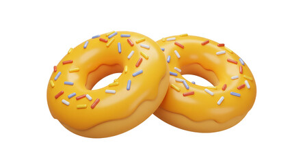 Two Yellow Glazed Donut with Sprinkles a Sweet Food 3D Render
