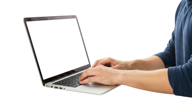 Typing on Laptop Hands on Keyboard Portable Device Transparent