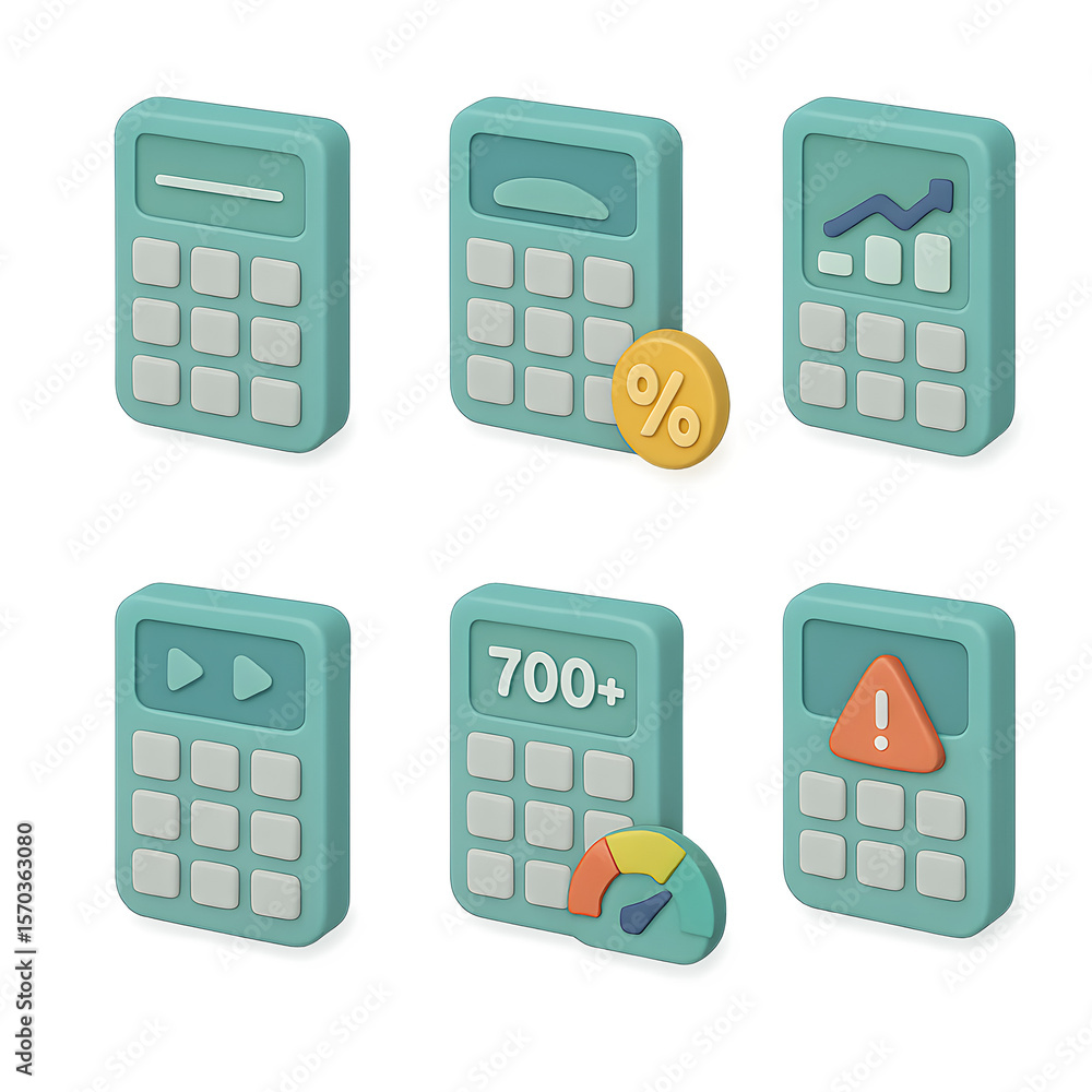 Aufkleber premium 3d isometric ui ux calculator icon set transparent background for modern design projects