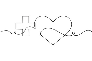 Isolated medical cross outline vector in continuous one line minimalist drawing for healthcare symbol
