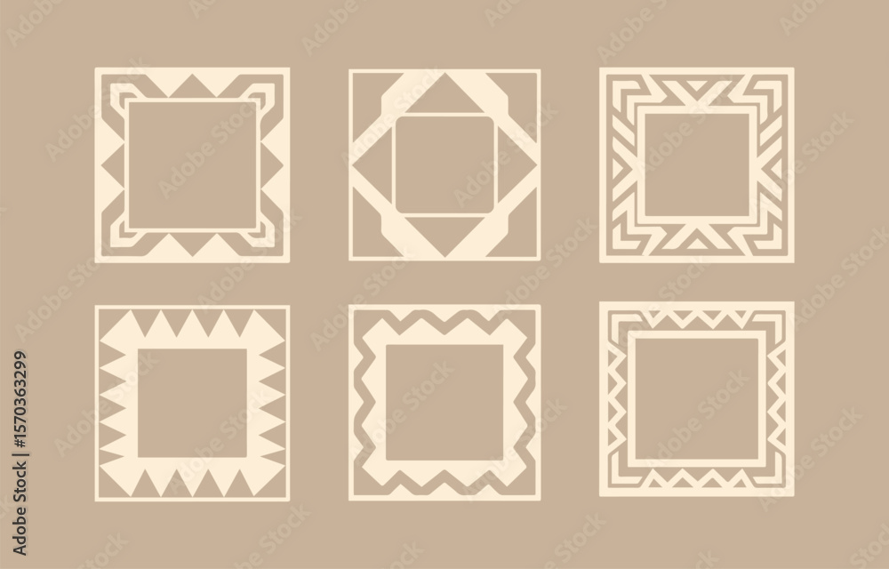 Aufkleber a collection of six square decorative frames with geometric patterns in a minimalist style on a neut