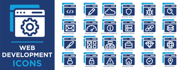 web development, web, business, computer, technology, developer icon set. Outline icons collection. Simple vector illustration	