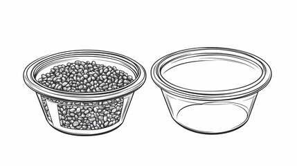 Two clear plastic containers, one filled with small items, the other empty.