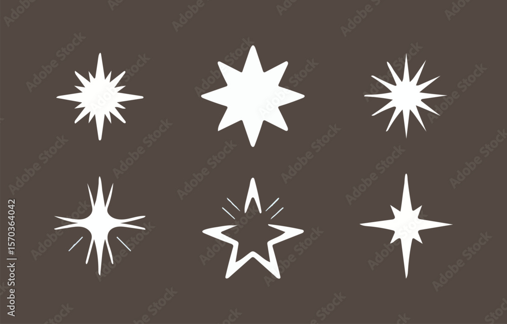 Aufkleber a collection of six unique white starburst and sparkle graphic elements with sharp points and glowin